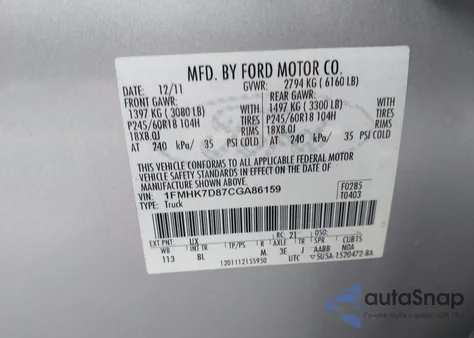 2012 Ford Explorer Xlt from USA, damaged, VIN 1FMHK7D87CGA86159